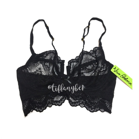 Sam Edelman Lurex Lace Longline Bra Black - Picture 4 of 16